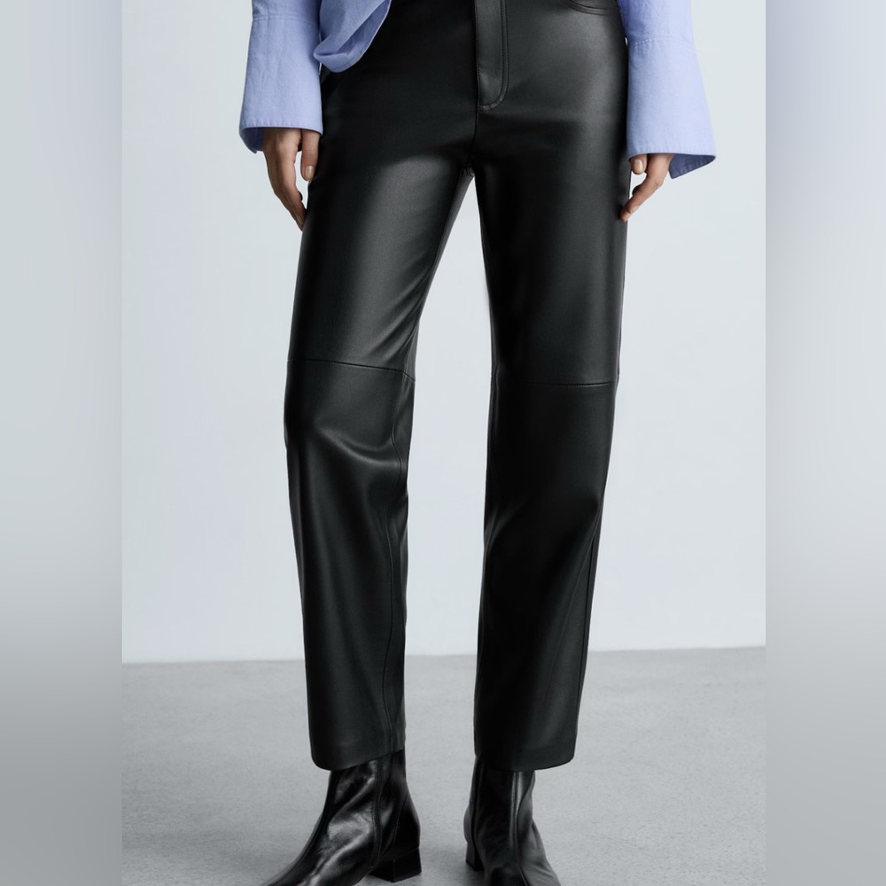 MANGO Leather-effect straight trousers -size 4